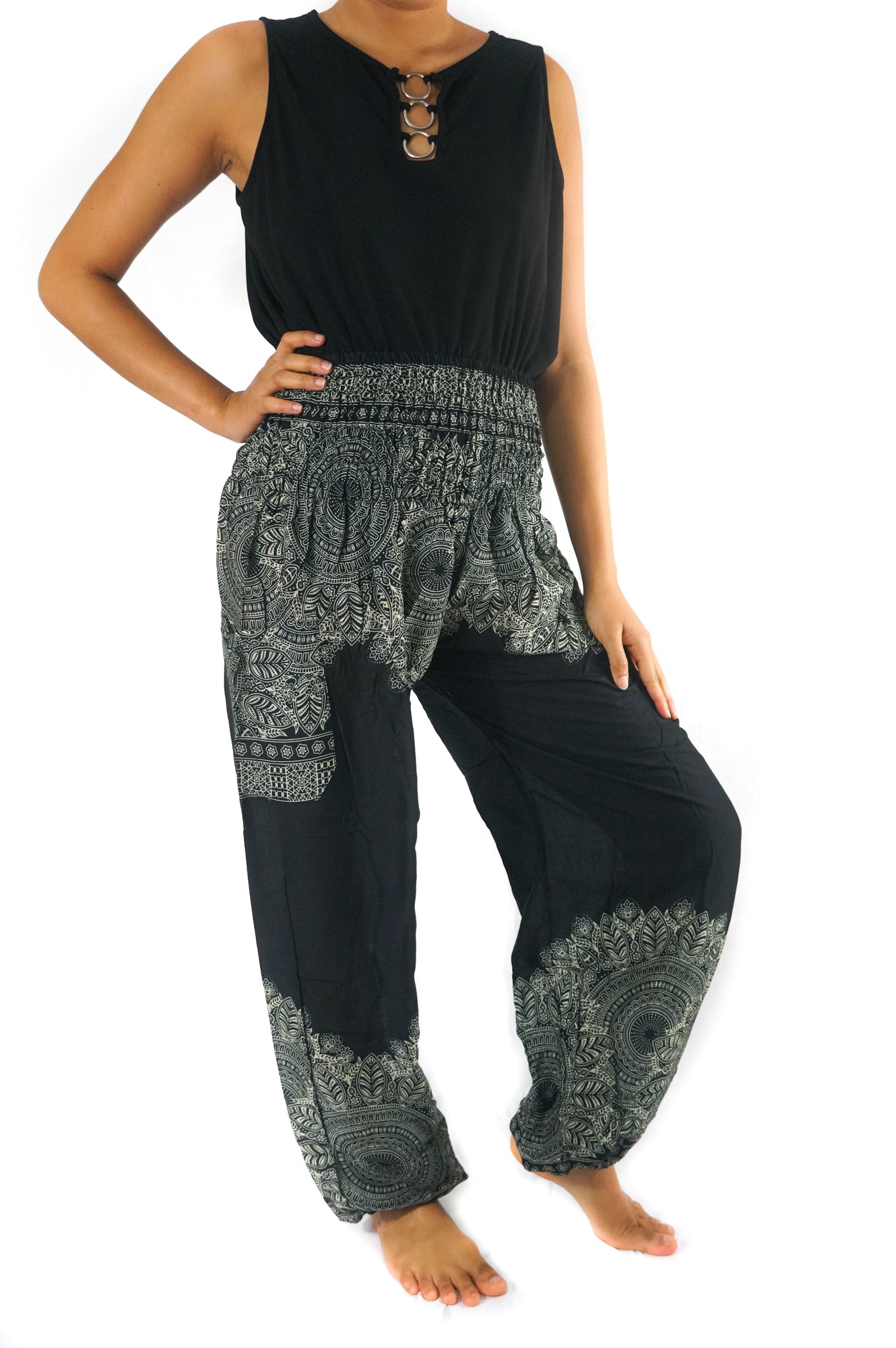 Black FLORAL Women Boho & Hippie Harem Pants