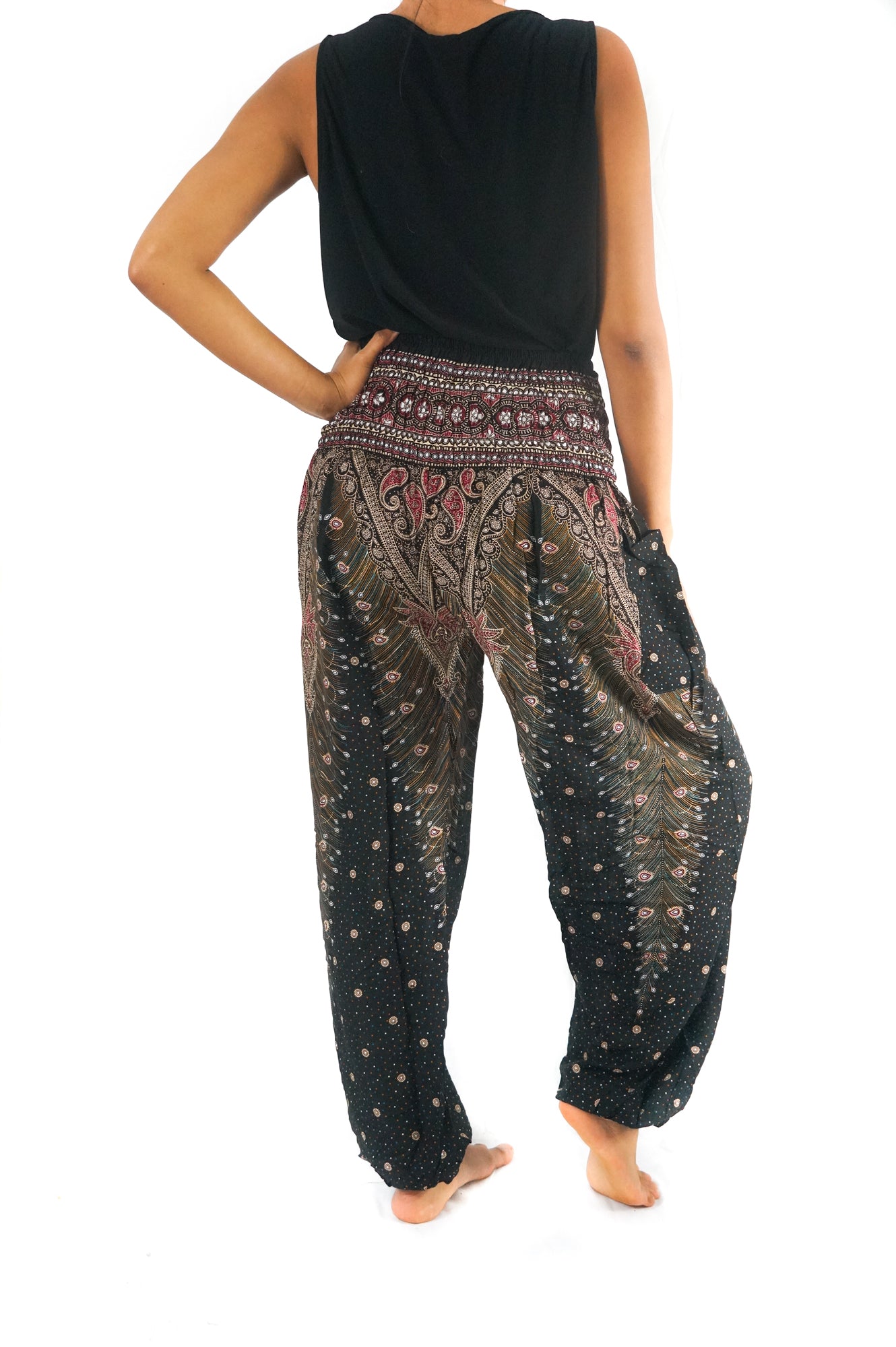 Brown Pink PEACOCK Women Boho & Hippie Harem Pants