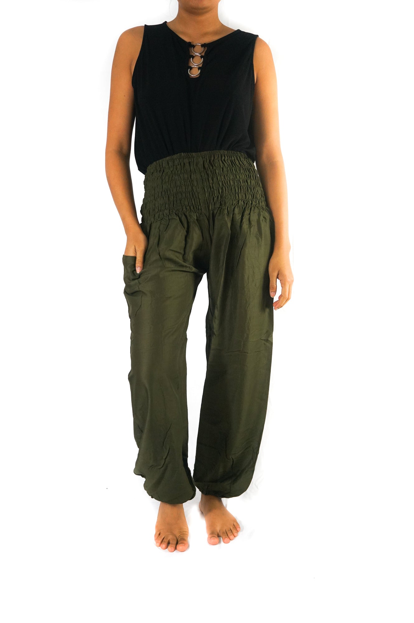 SOLID Green Women Boho & Hippie Harem Pants