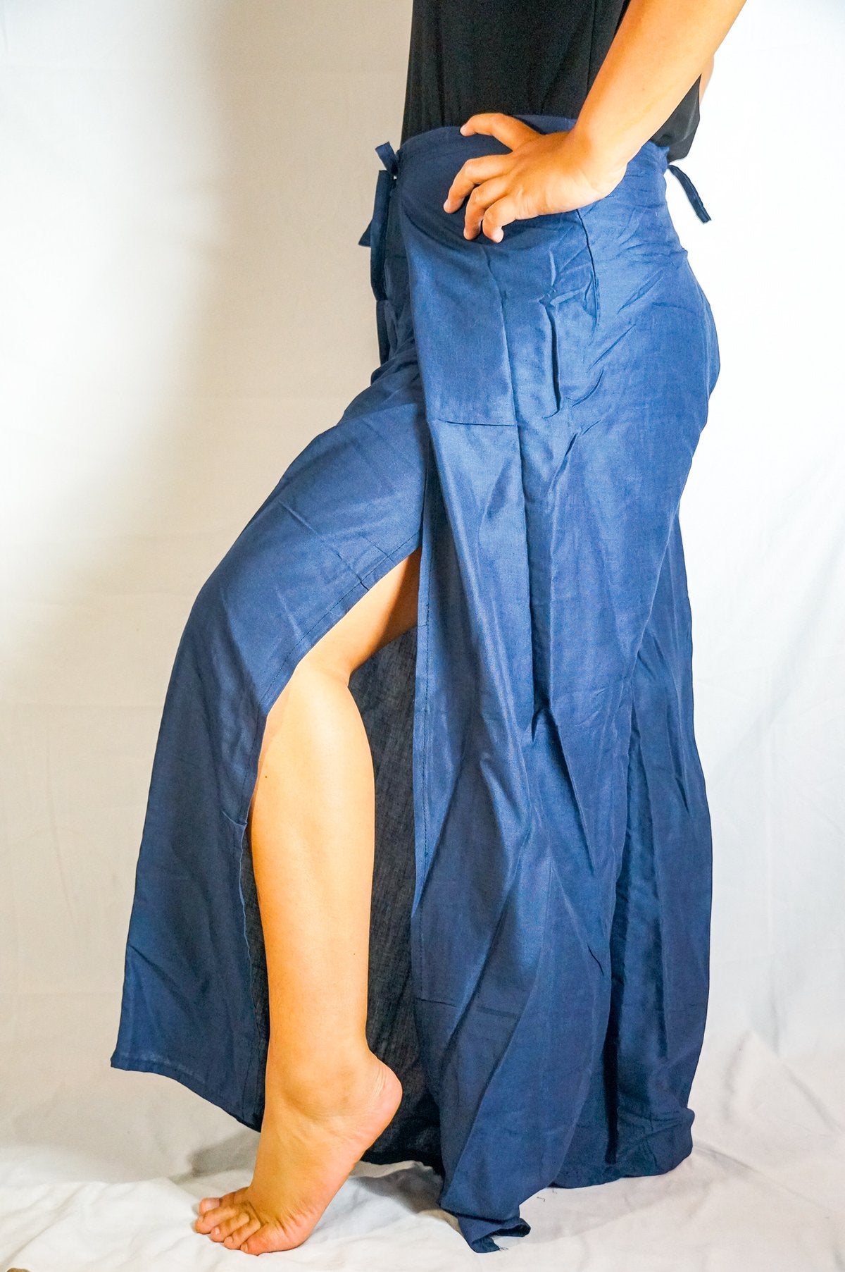 Solid Blue Palazzo Wrap Pants, Hippie & Boho Style