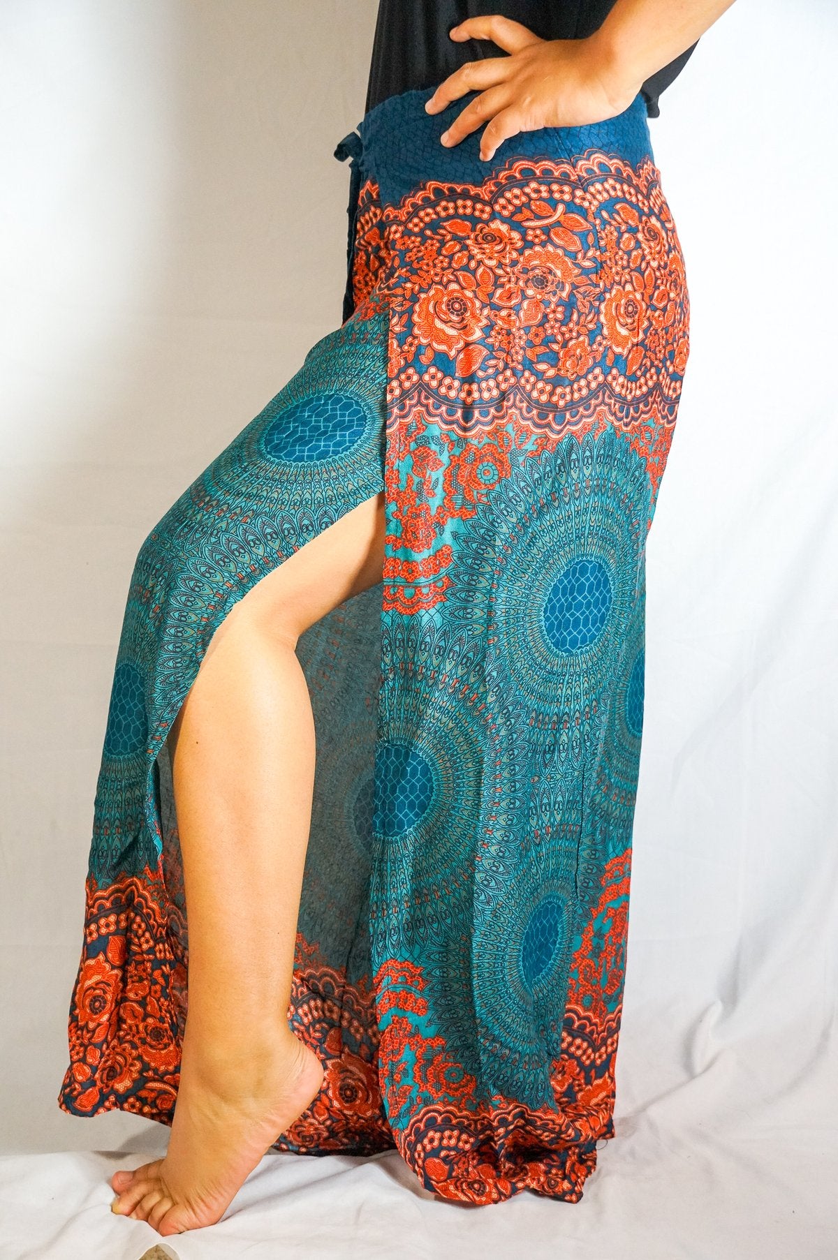 Teal Palazzo Wrap Pants, Hippie & Boho Style