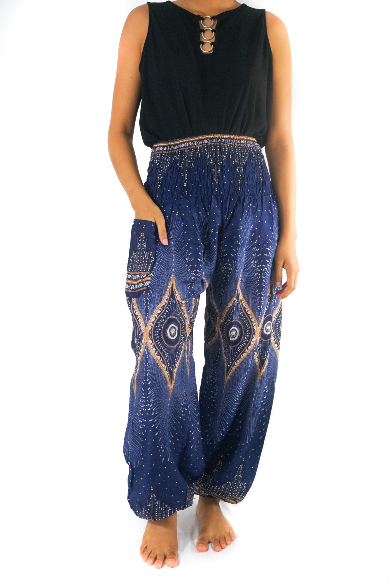 Blue PEACOCK Eye Women Boho & Hippie Harem Pants