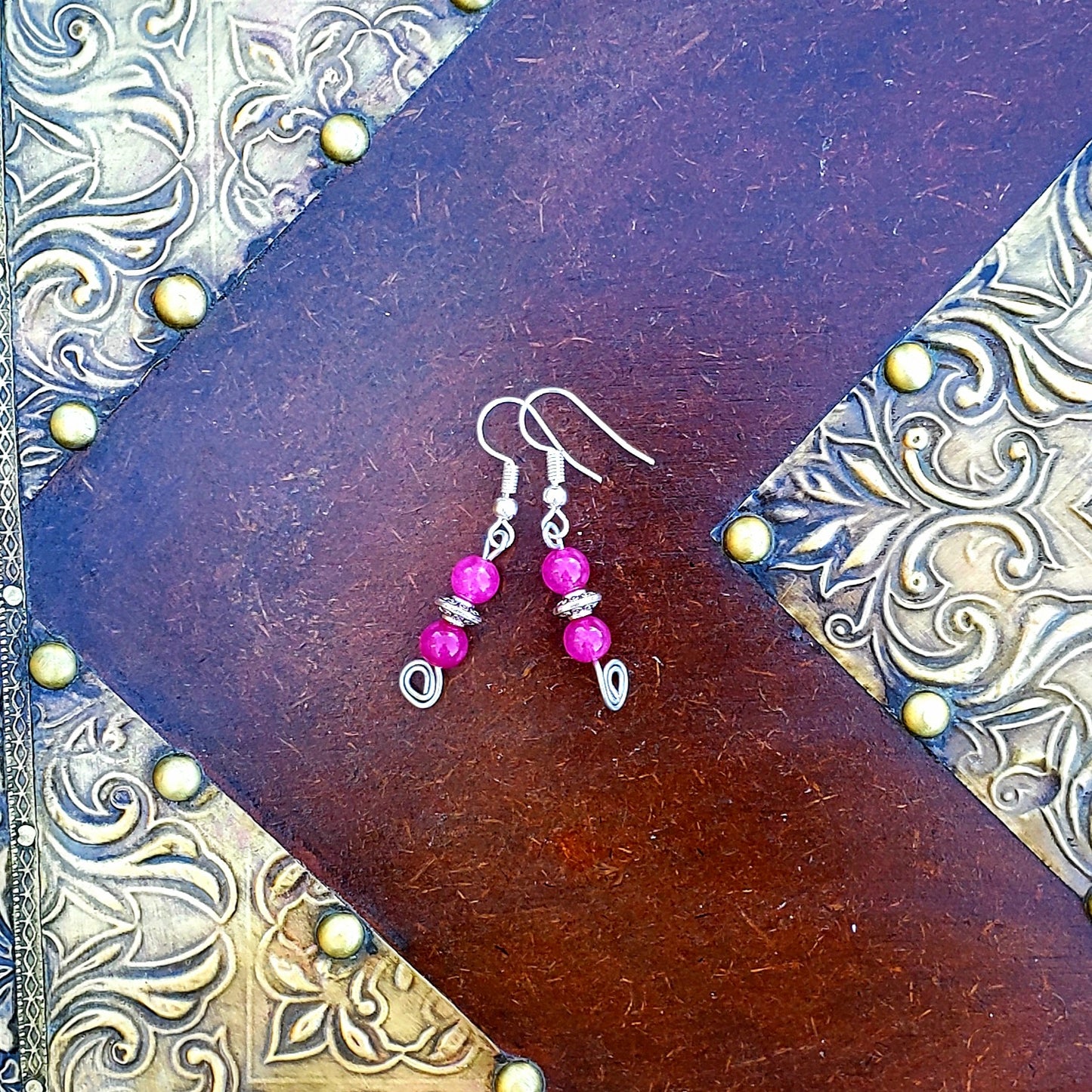 Handmade dyed pink quartz earrings