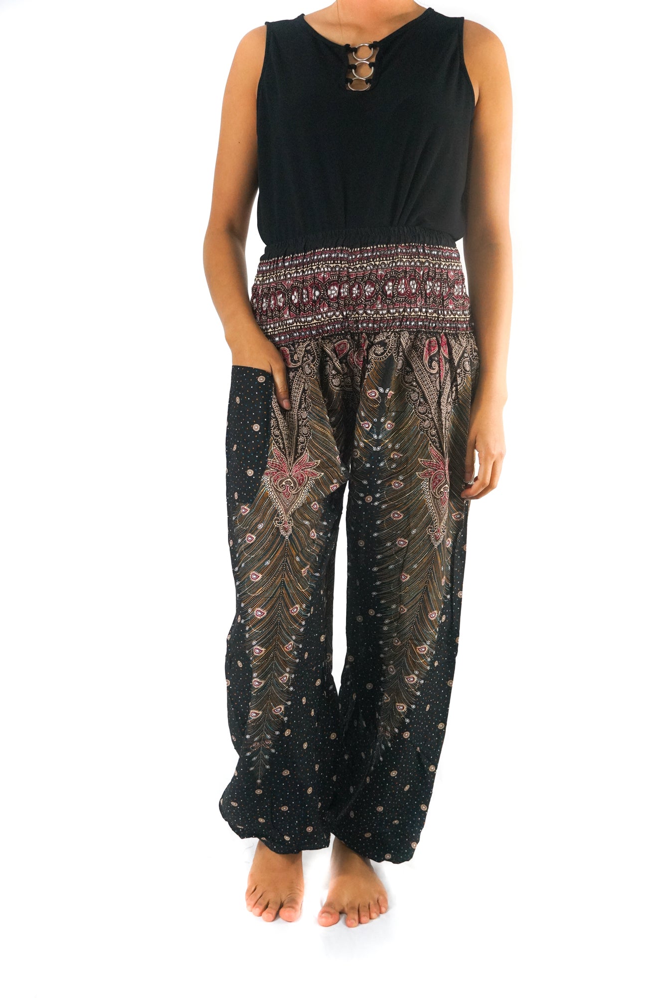 Brown Pink PEACOCK Women Boho & Hippie Harem Pants