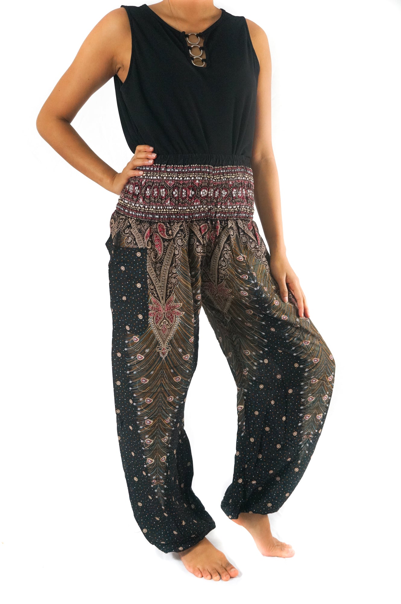 Brown Pink PEACOCK Women Boho & Hippie Harem Pants