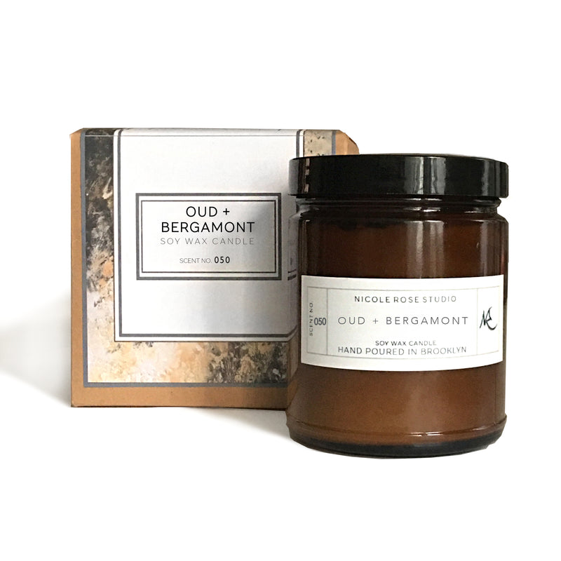 Oud + Bergamot Scented Soy Wax Candle