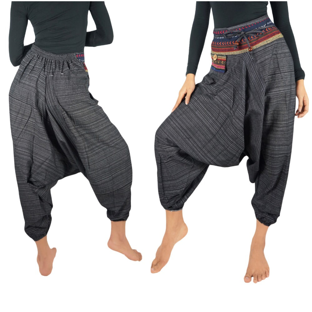 Grey Drop Crotch Cotton Women Tribal Boho & Hippie Harem Pants