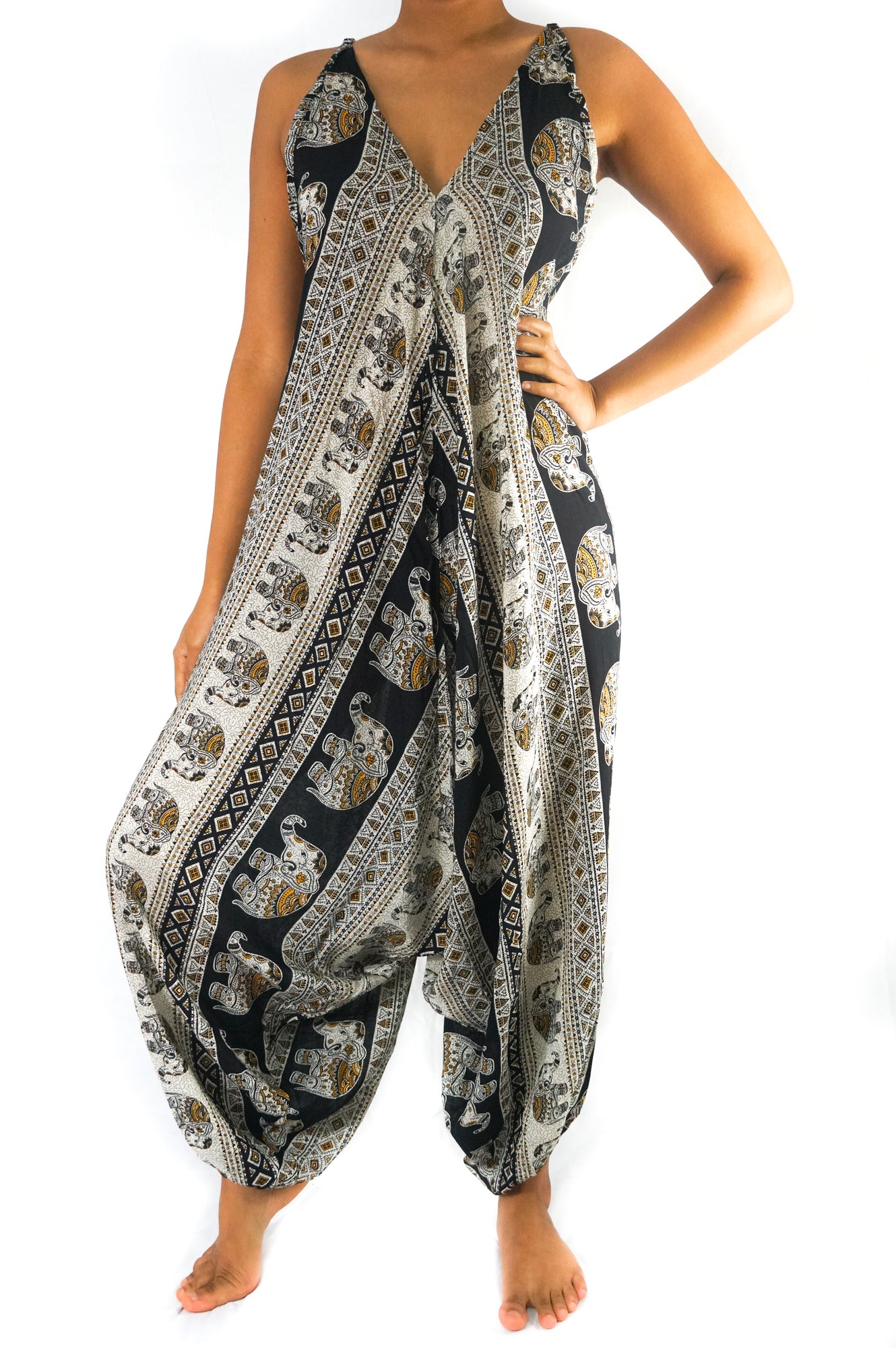 Black Elephant Boho Hippie Jumpsuit