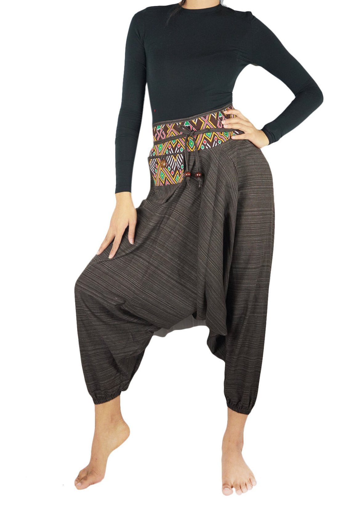 Brown Cotton Drop Crotch Women Tribal Boho & Hippie Harem Pants