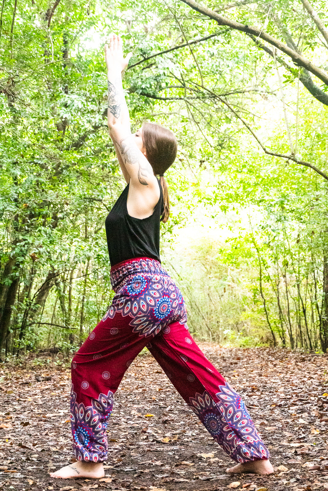 Burgundy FLORAL Mandala Women Boho & Hippie Harem Pants