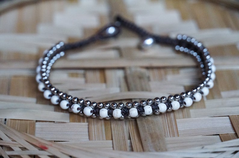 White Band Boho Silver Anklet - Bracelets & Anklets