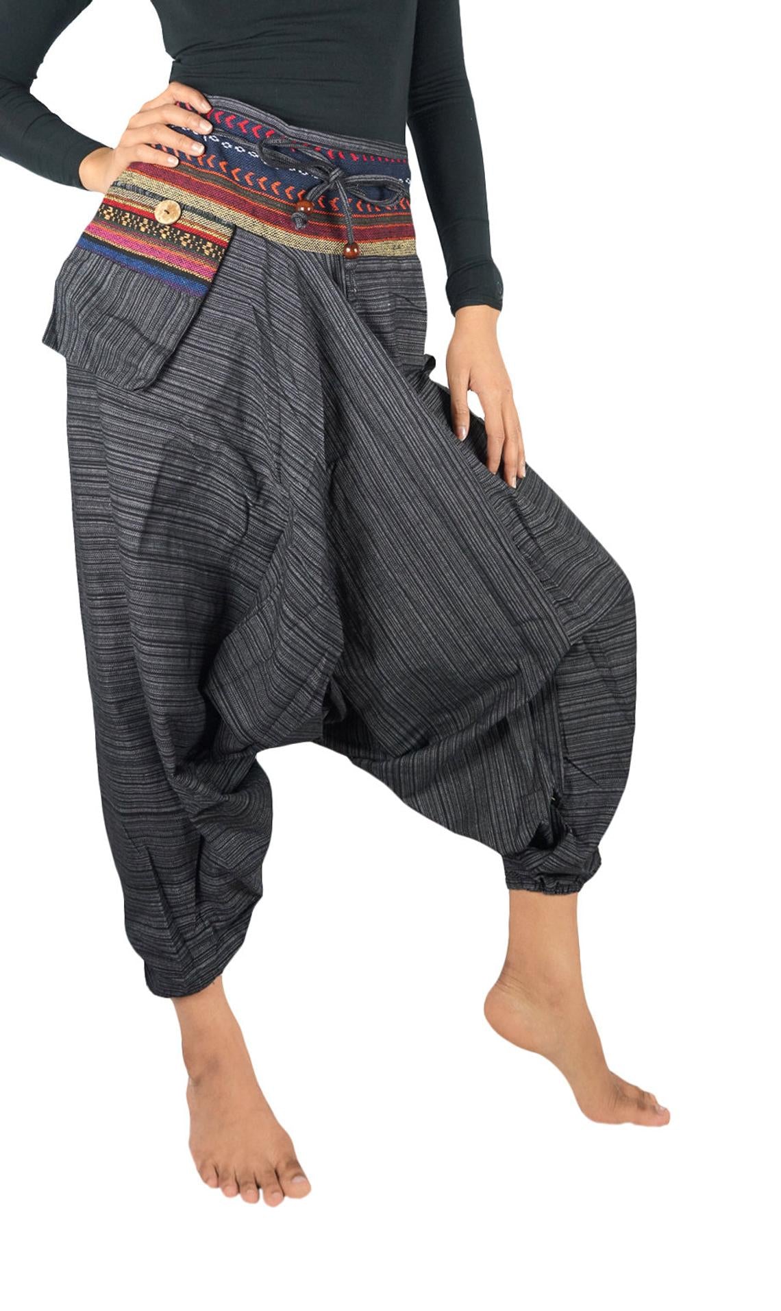 Grey Drop Crotch Cotton Women Tribal Boho & Hippie Harem Pants