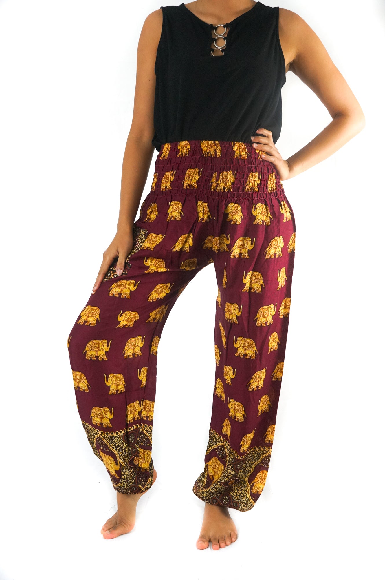 Burgundy ELEPHANT Women Boho & Hippie Harem Pants