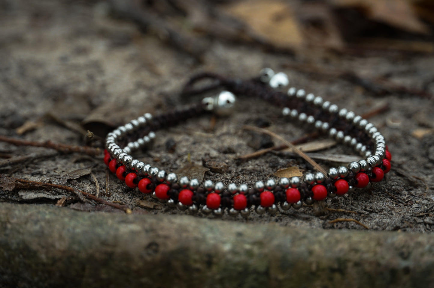 Red Band Boho Silver Anklet - Bracelets & Anklets