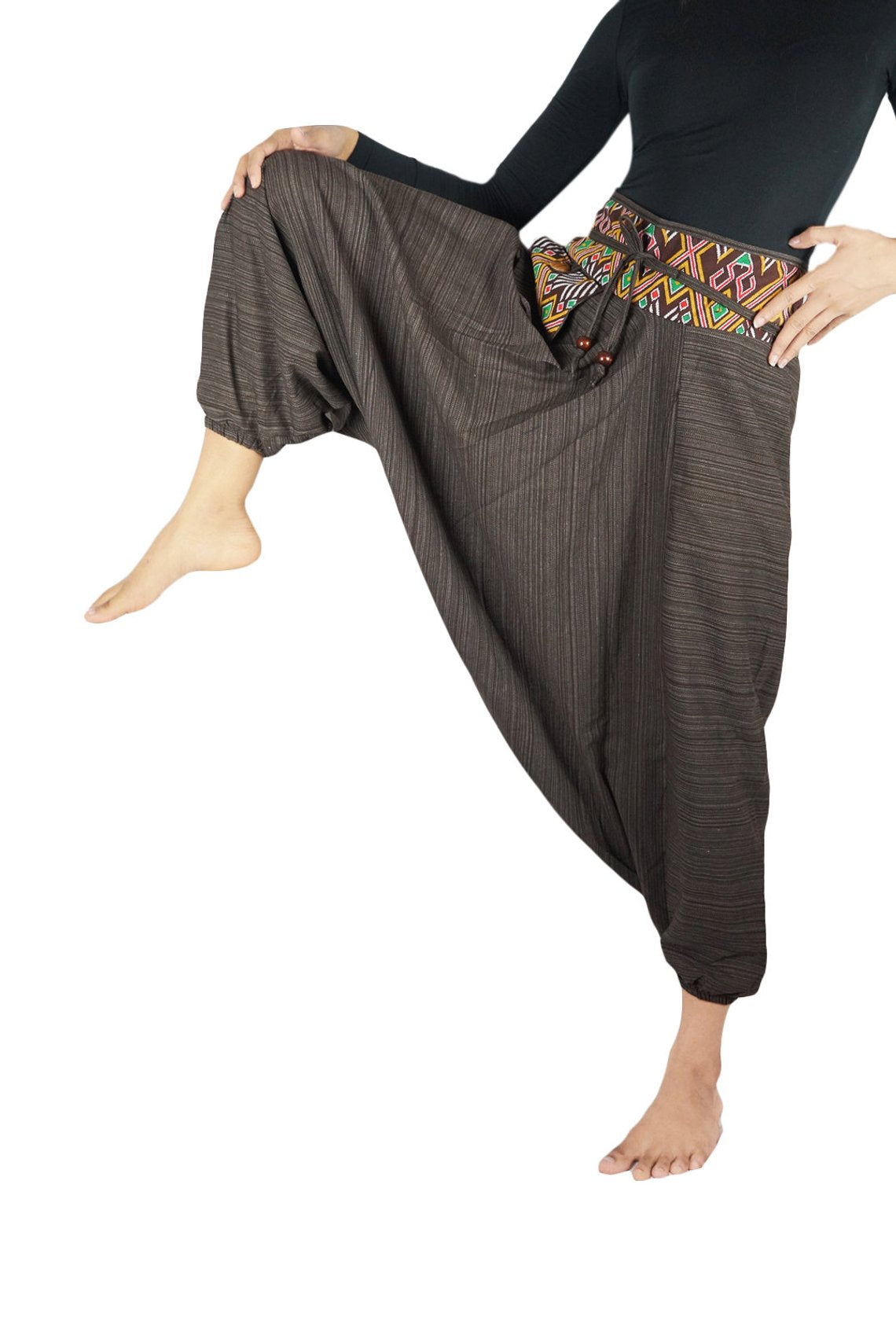 Brown Cotton Drop Crotch Women Tribal Boho & Hippie Harem Pants