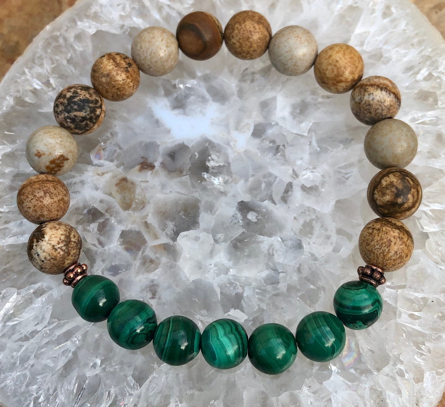 Malachite & Picture Jasper Stretch Bracelet! Genuine Stones