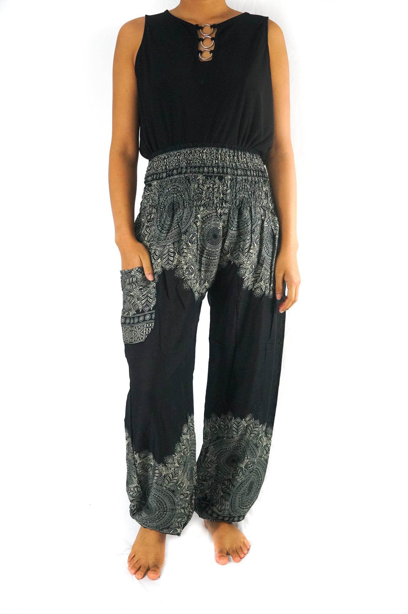 Black FLORAL Women Boho & Hippie Harem Pants