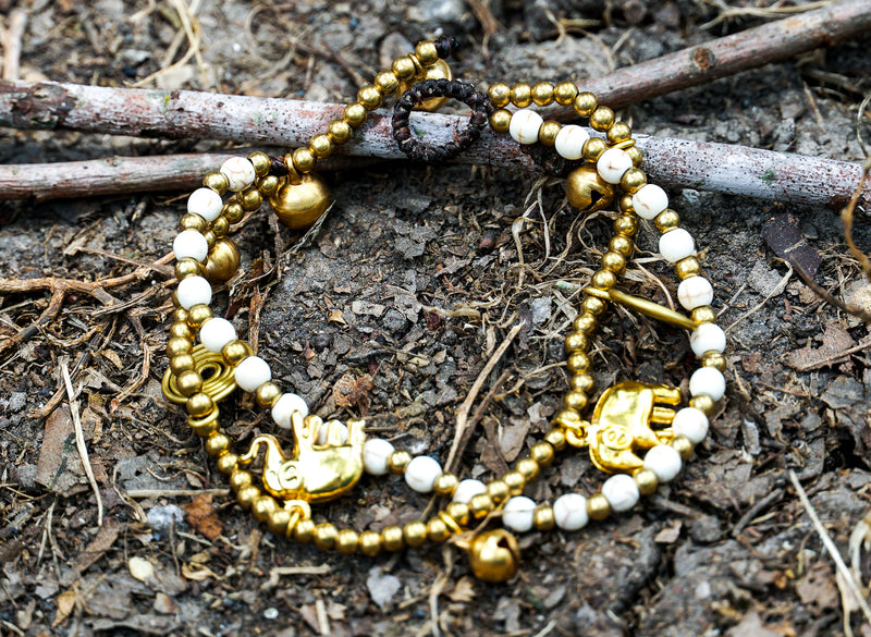 Boho Elephant Bracelets Brass Bracelets White - Bracelets &