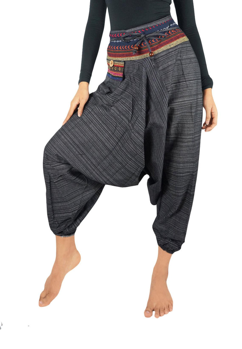 Grey Drop Crotch Cotton Women Tribal Boho & Hippie Harem Pants