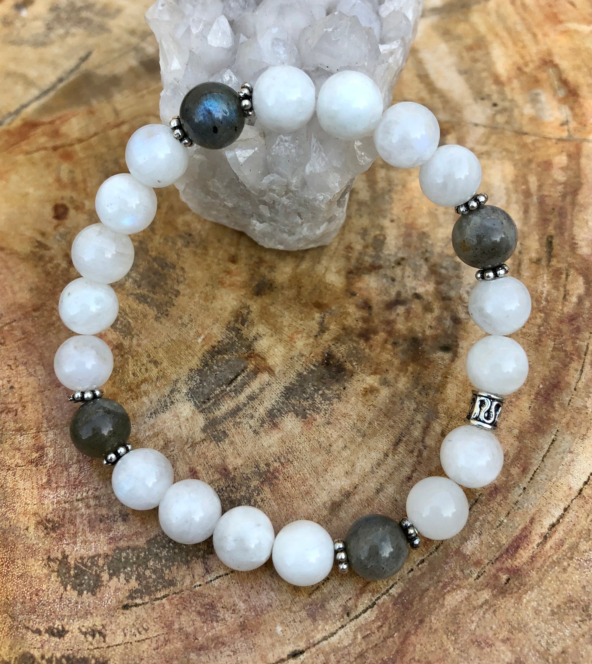 Rainbow Blue Moonstone & Blue Flash Labradorite Stretch Bracelet!