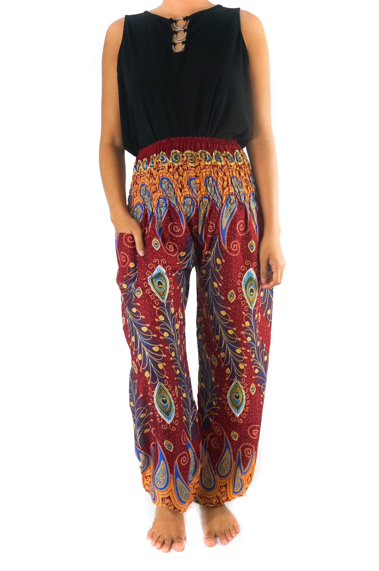 Burgundy Peacock Women Boho & Hippie Harem Pants