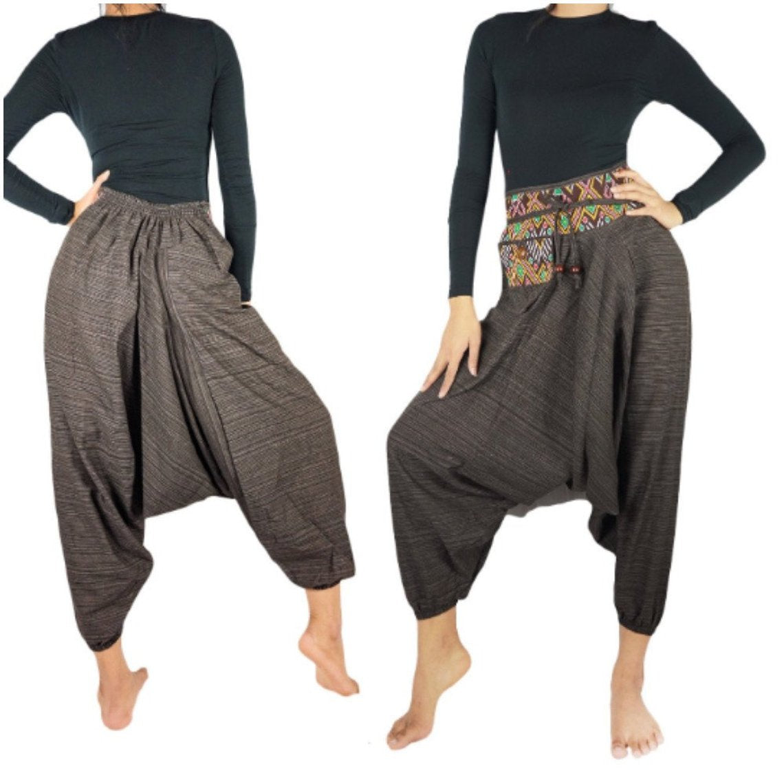 Brown Cotton Drop Crotch Women Tribal Boho & Hippie Harem Pants