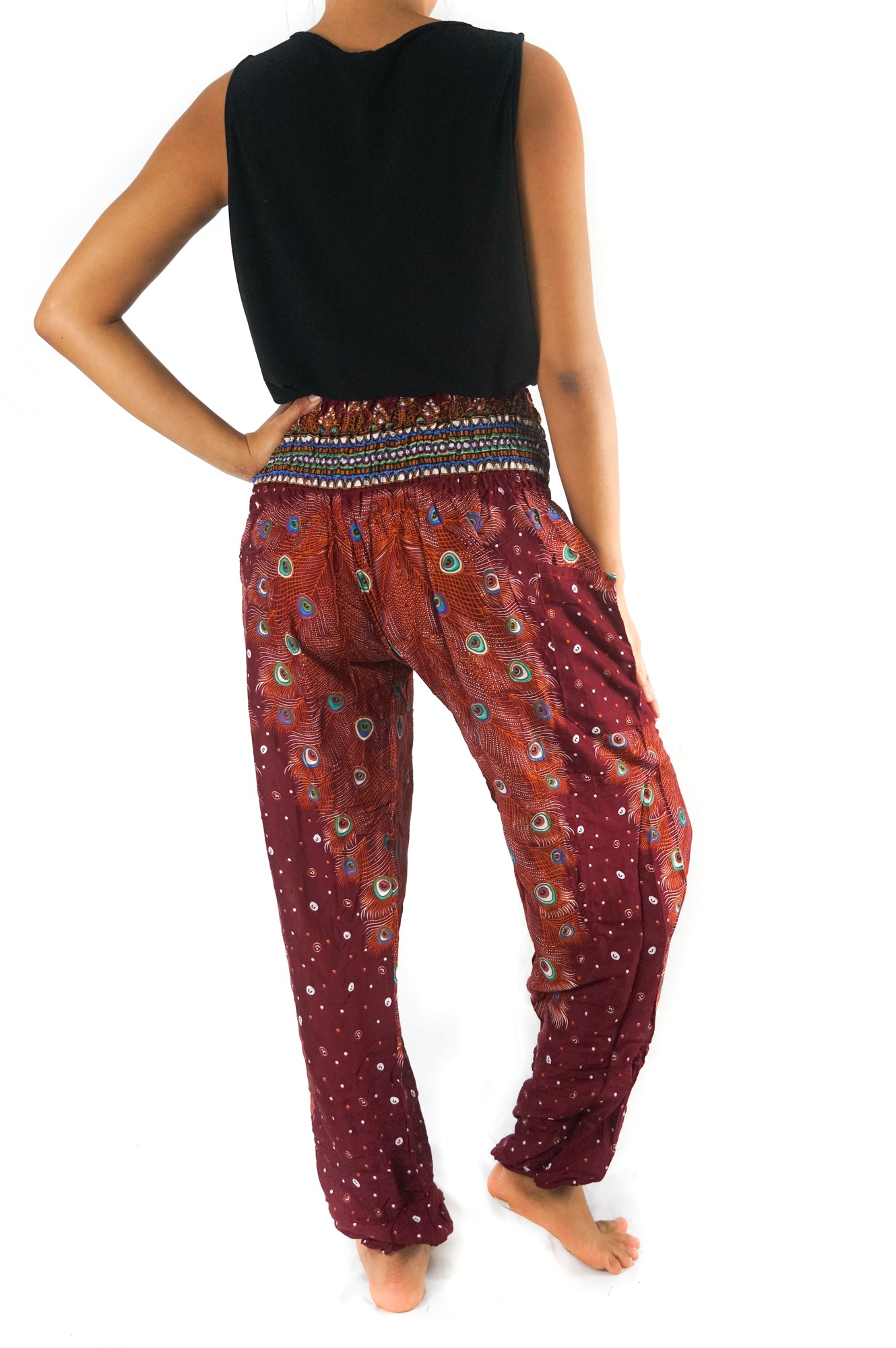 Burgundy PEACOCK Women Boho & Hippie Harem Pants