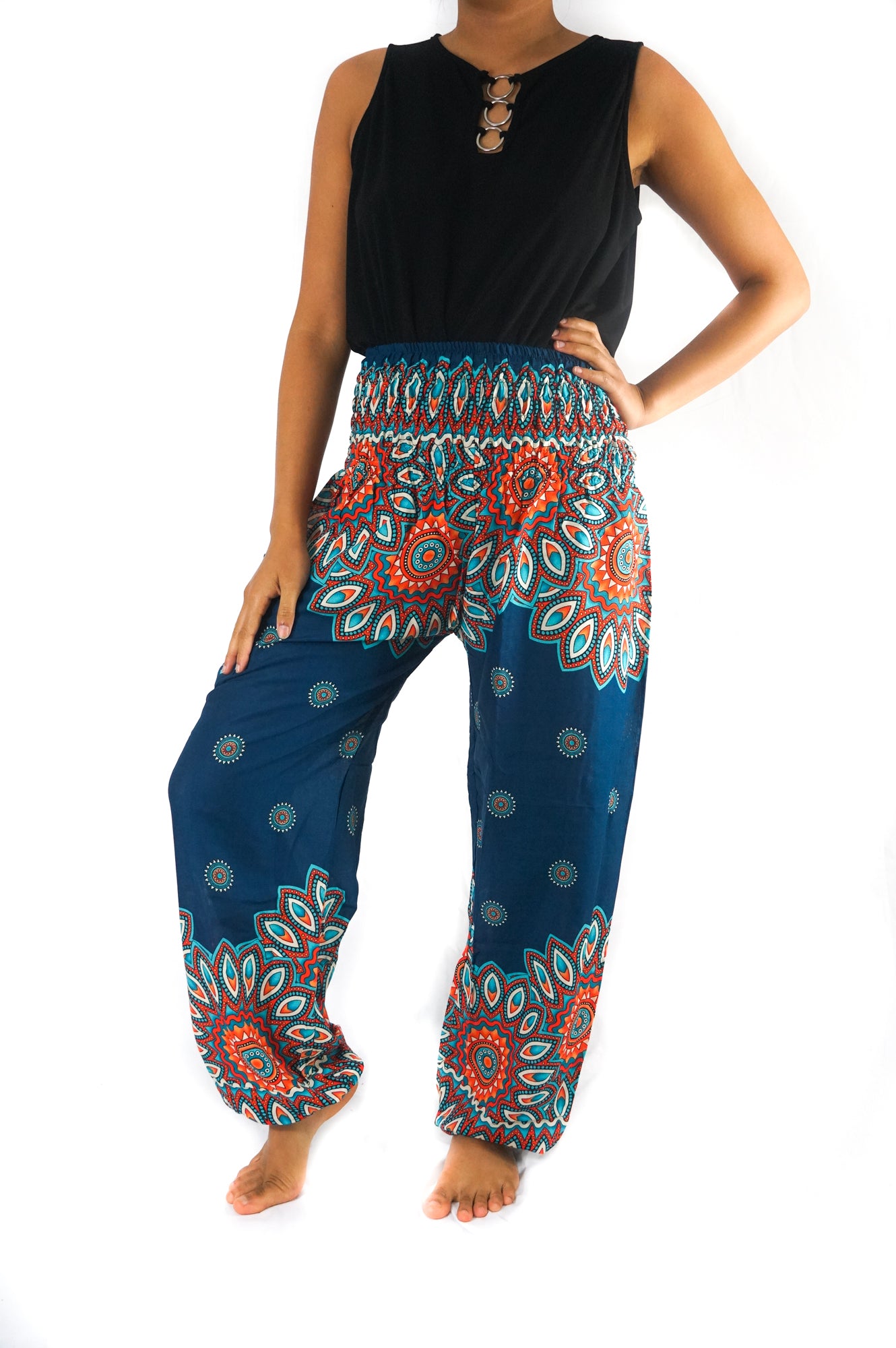 Teal FLORAL MANDALA Women Boho & Hippie Harem Pants