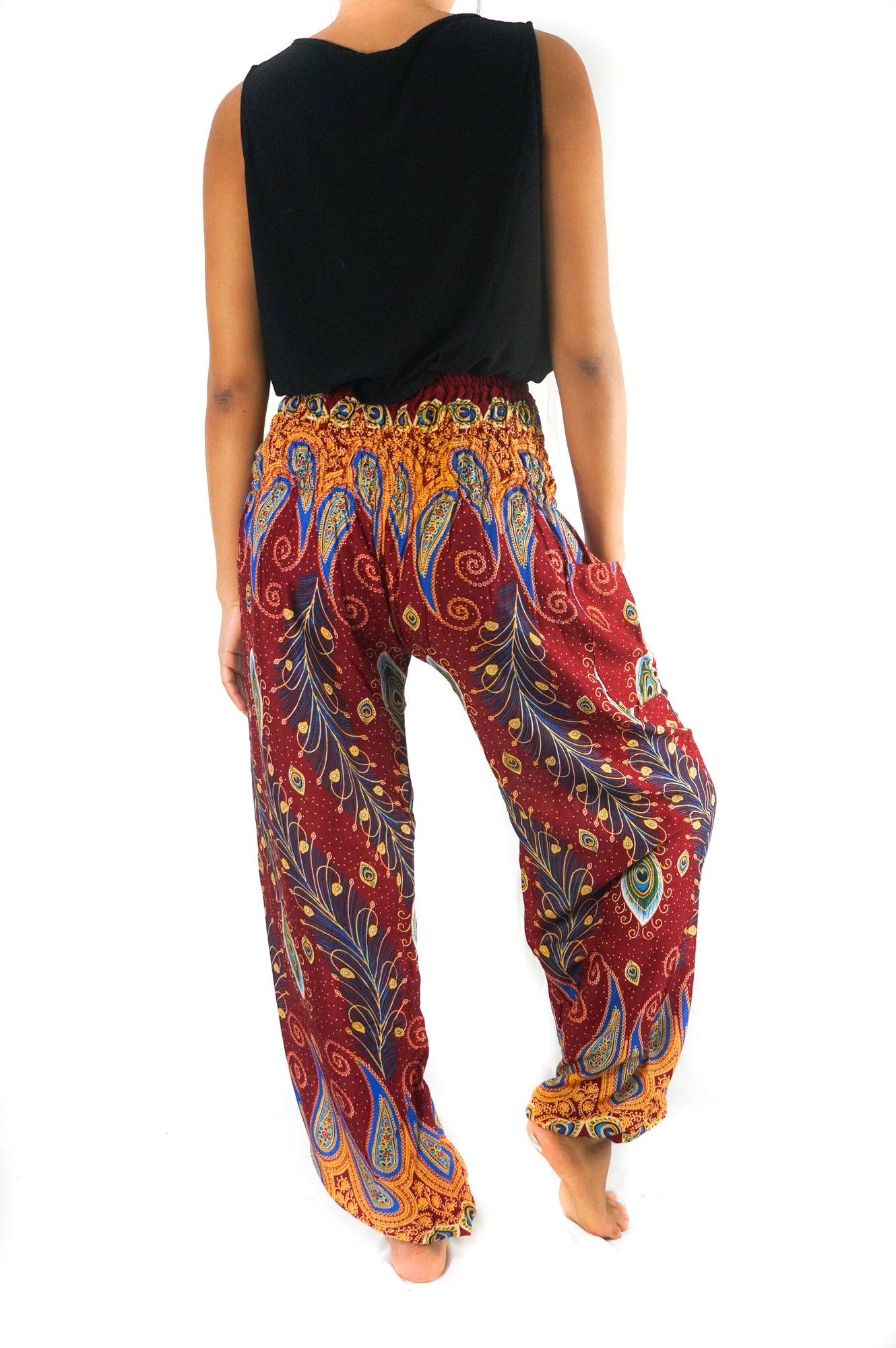 Burgundy Peacock Women Boho & Hippie Harem Pants