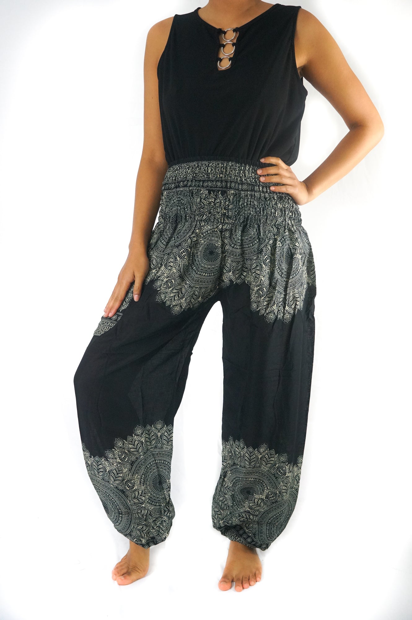 Black FLORAL Women Boho & Hippie Harem Pants