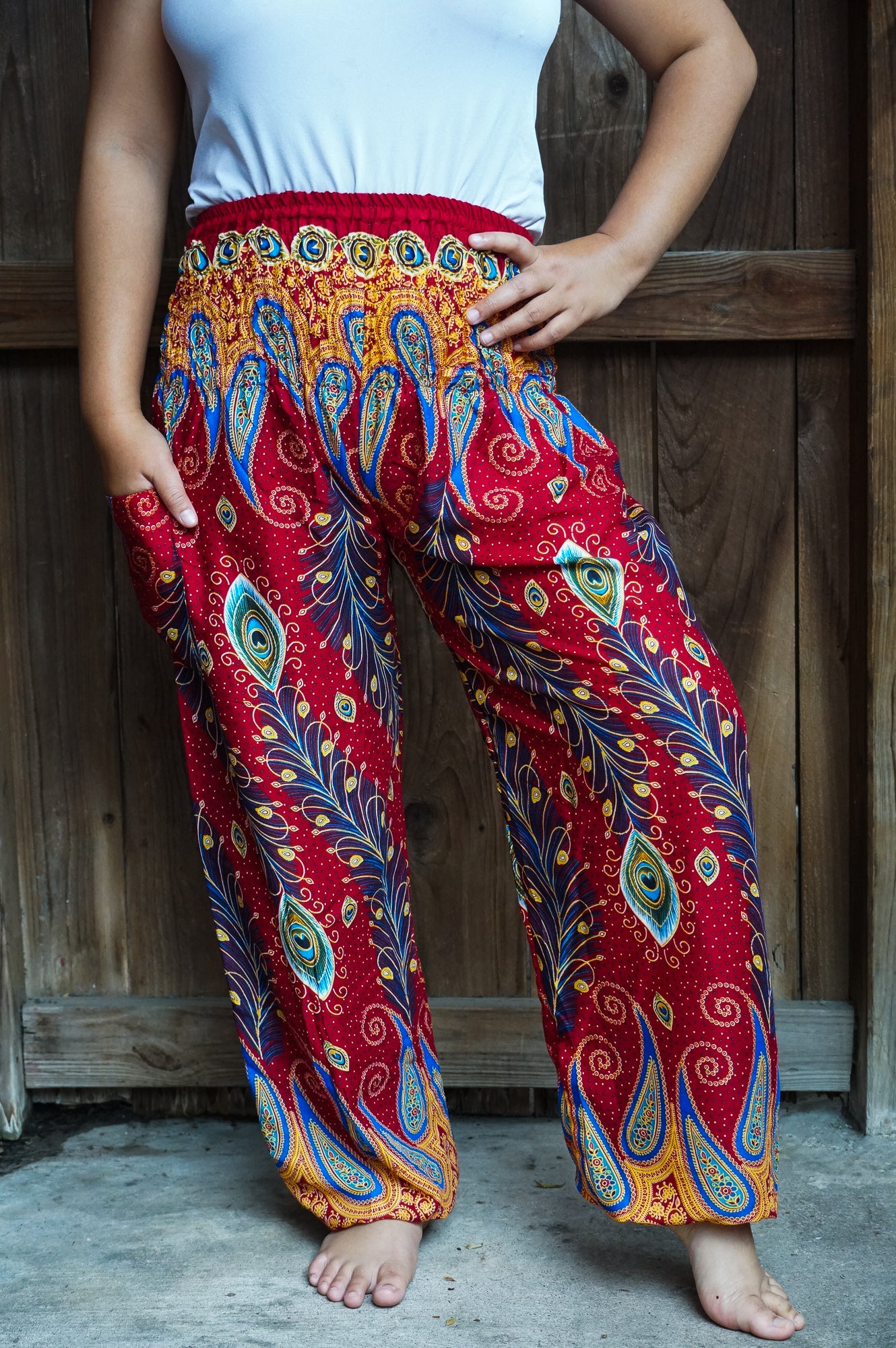 Burgundy Peacock Women Boho & Hippie Harem Pants