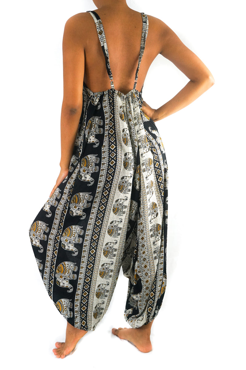 Black Elephant Boho Hippie Jumpsuit