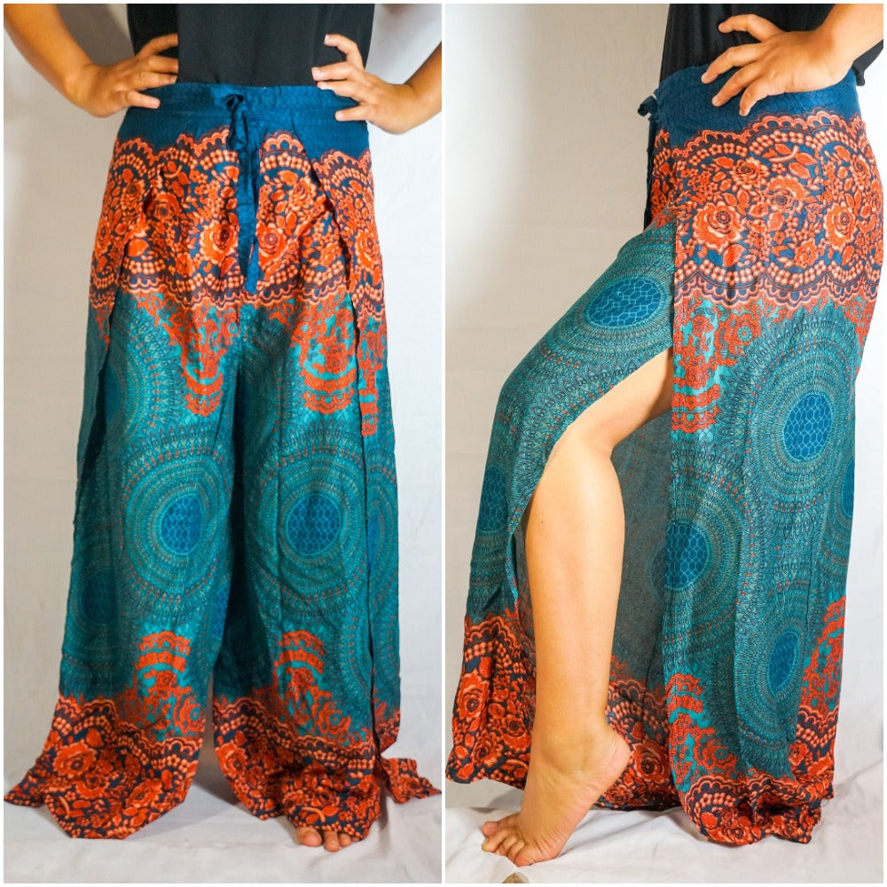 Teal Palazzo Wrap Pants, Hippie & Boho Style