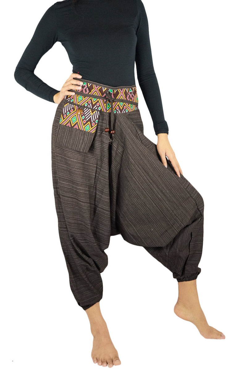 Brown Cotton Drop Crotch Women Tribal Boho & Hippie Harem Pants