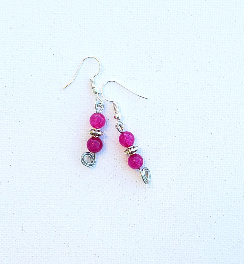 Handmade dyed pink quartz earrings