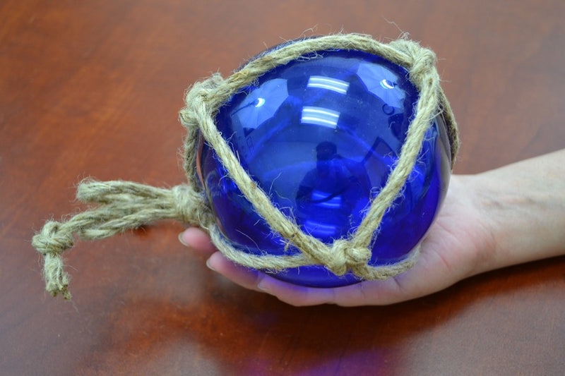 Reproduction Cobalt Blue Glass Ball With Fishing Net 5"