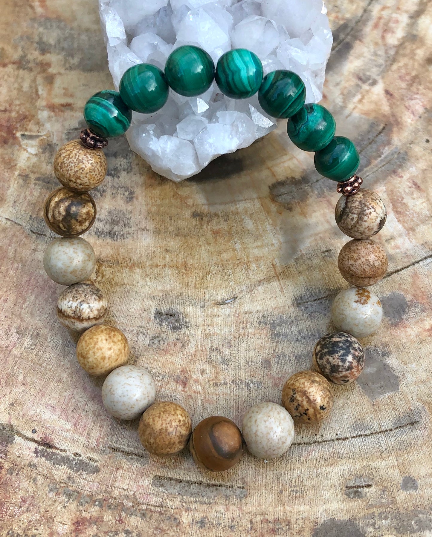 Malachite & Picture Jasper Stretch Bracelet! Genuine Stones