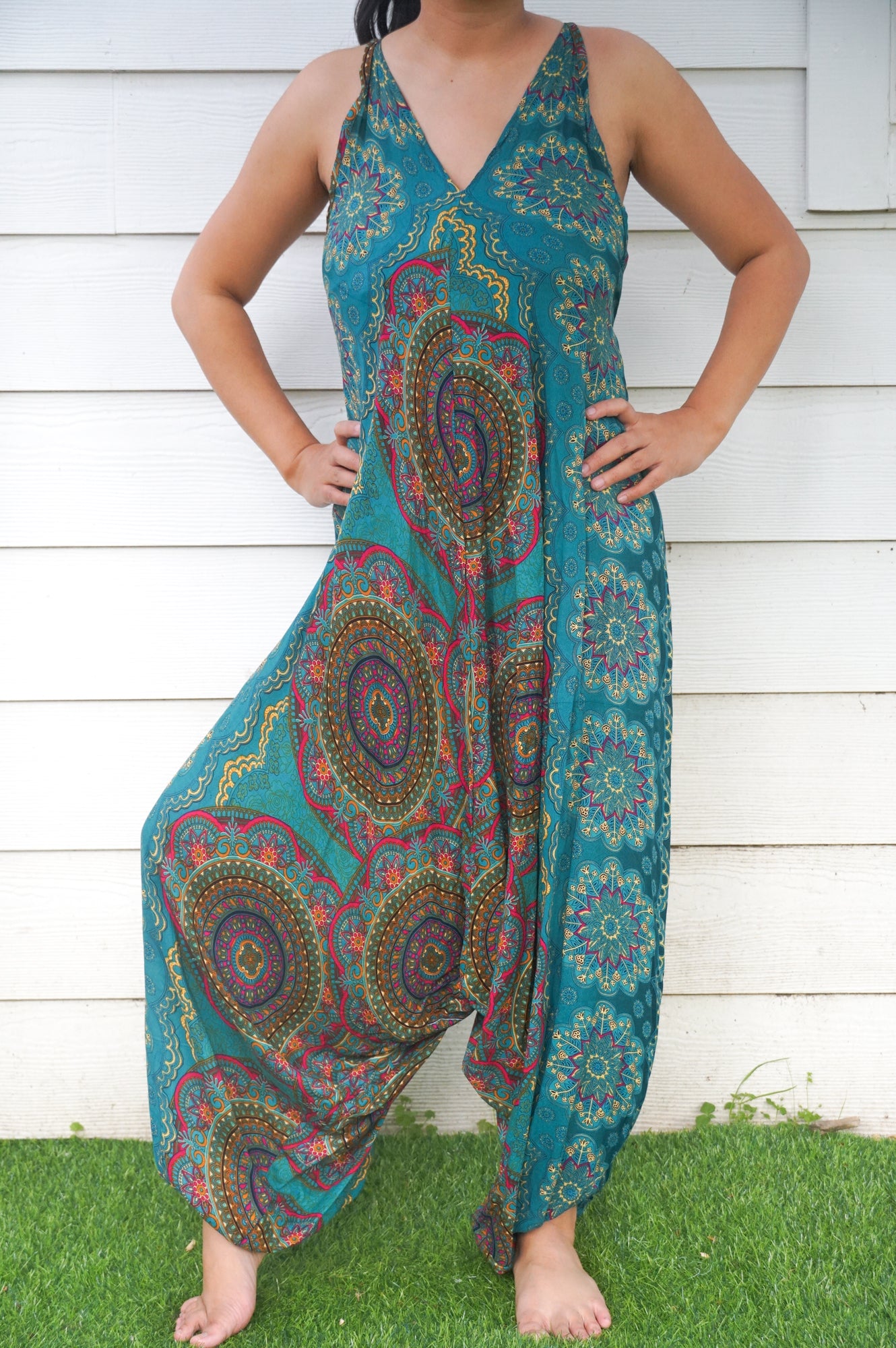 Teal Mandala Boho Hippie Jumpsuits