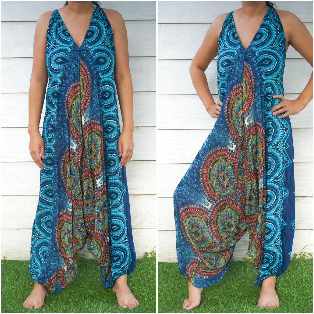 Teal Mandala Boho Hippie Jumpsuit