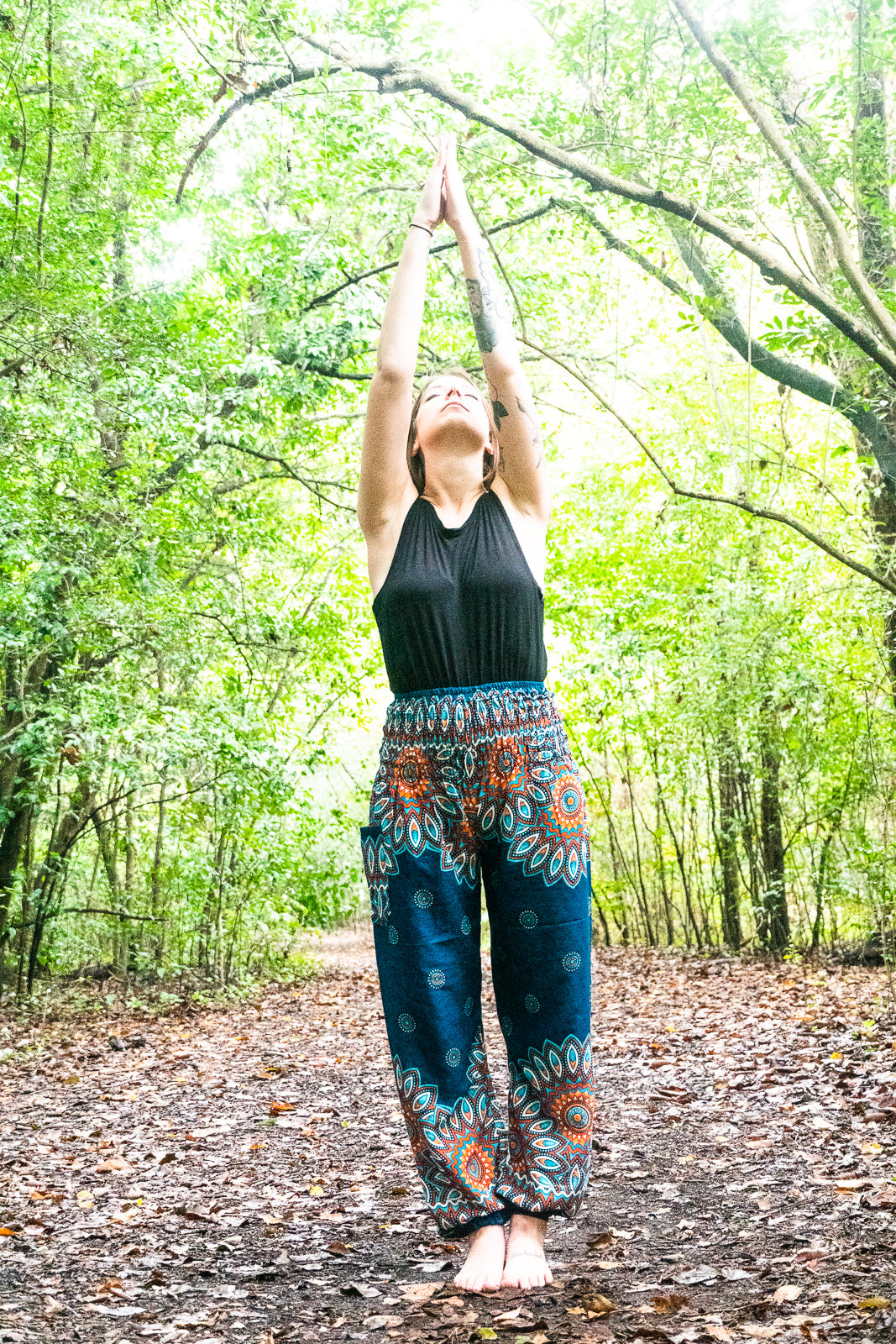 Teal FLORAL MANDALA Women Boho & Hippie Harem Pants