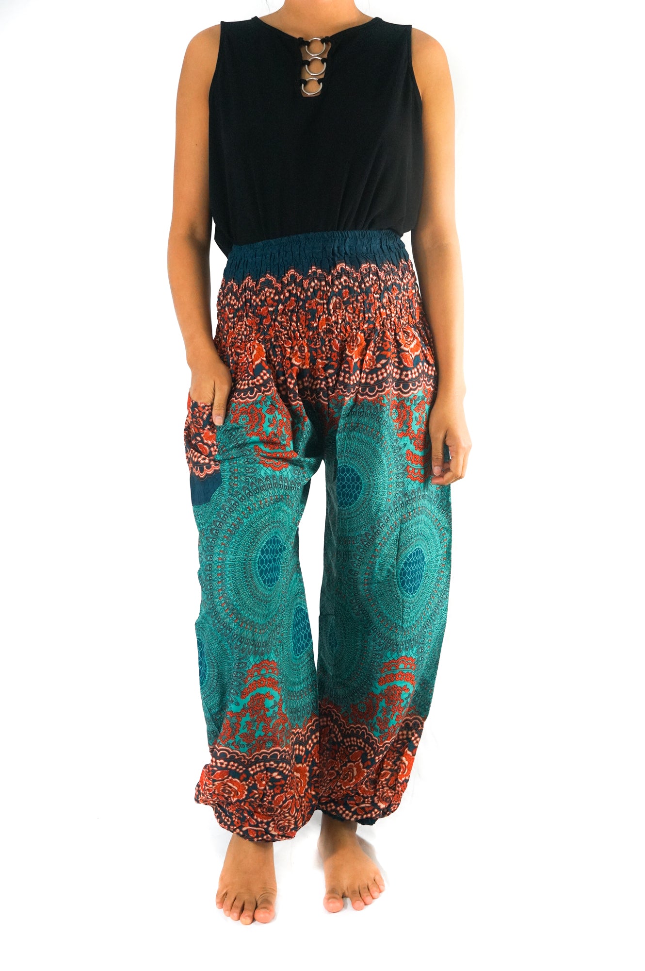 Teal orange MANDALA Women Boho & Hippie Harem Pants