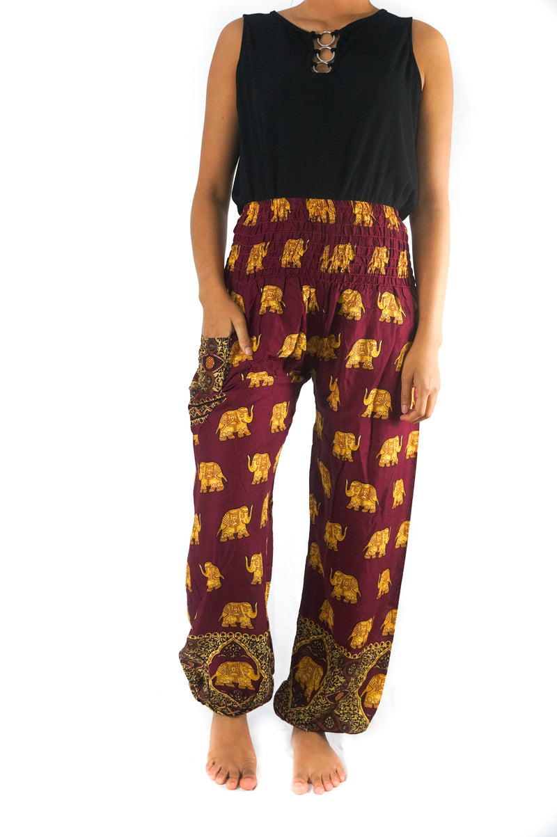 Burgundy ELEPHANT Women Boho & Hippie Harem Pants