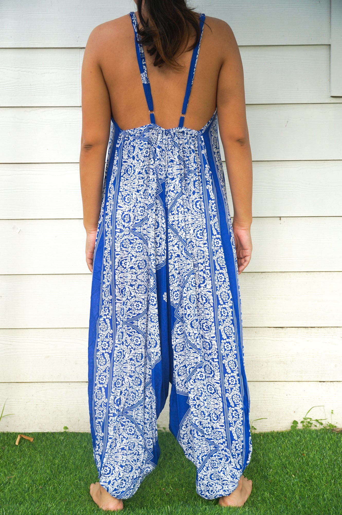 Blue Floral Boho Hippie Jumpsuits,