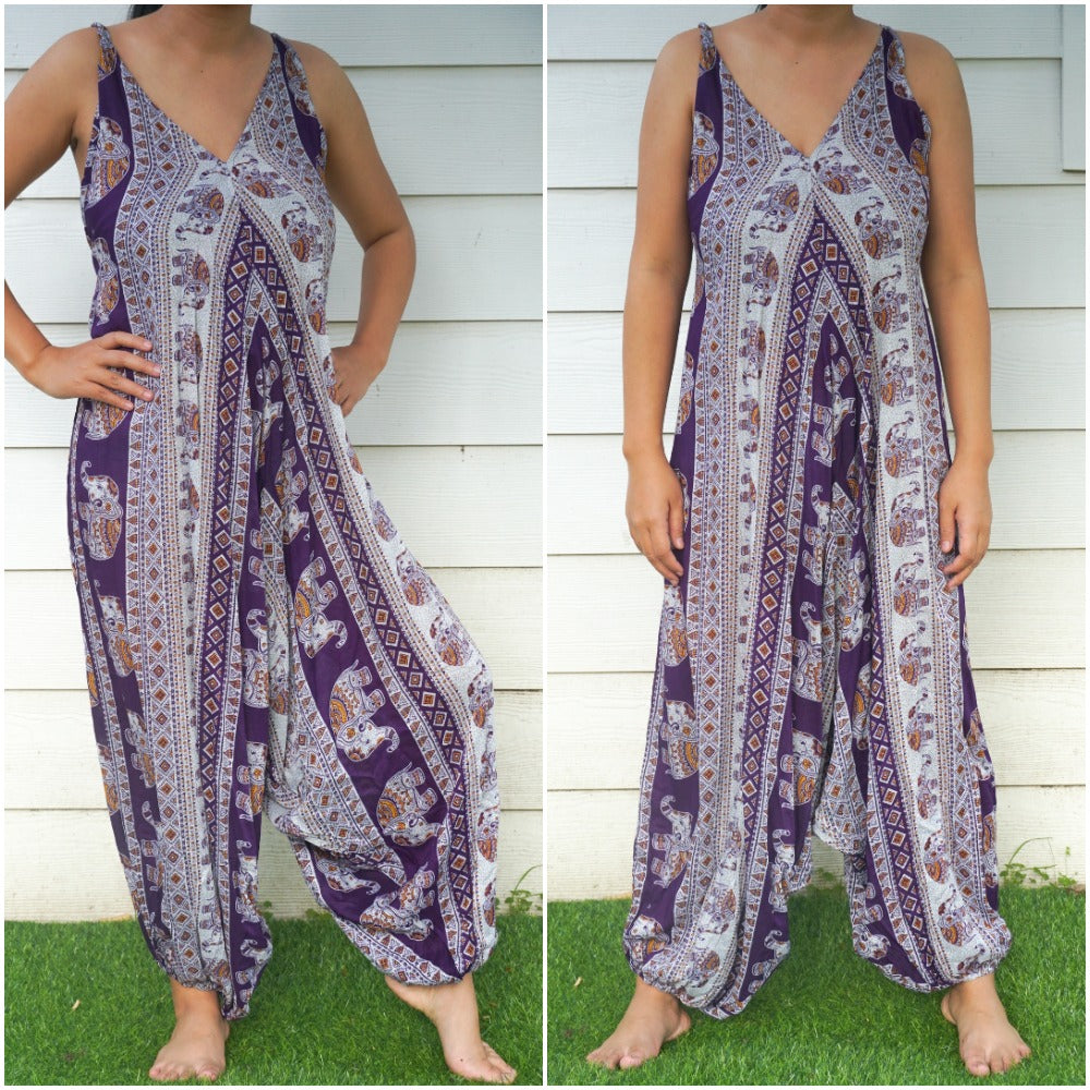 Purple Elephant Boho Hippie Jumpsuit