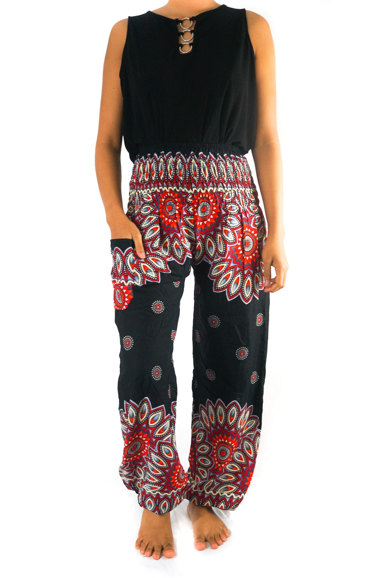 Black FLORAL Women Boho & Hippie Harem Pants