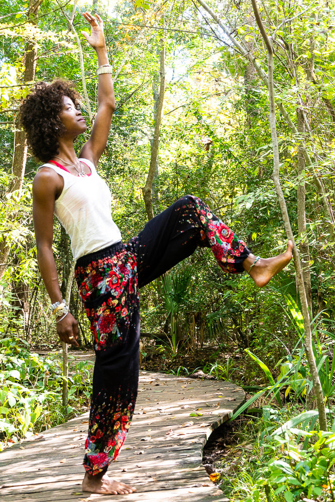 Black FLORAL Women Boho & Hippie Harem Pants