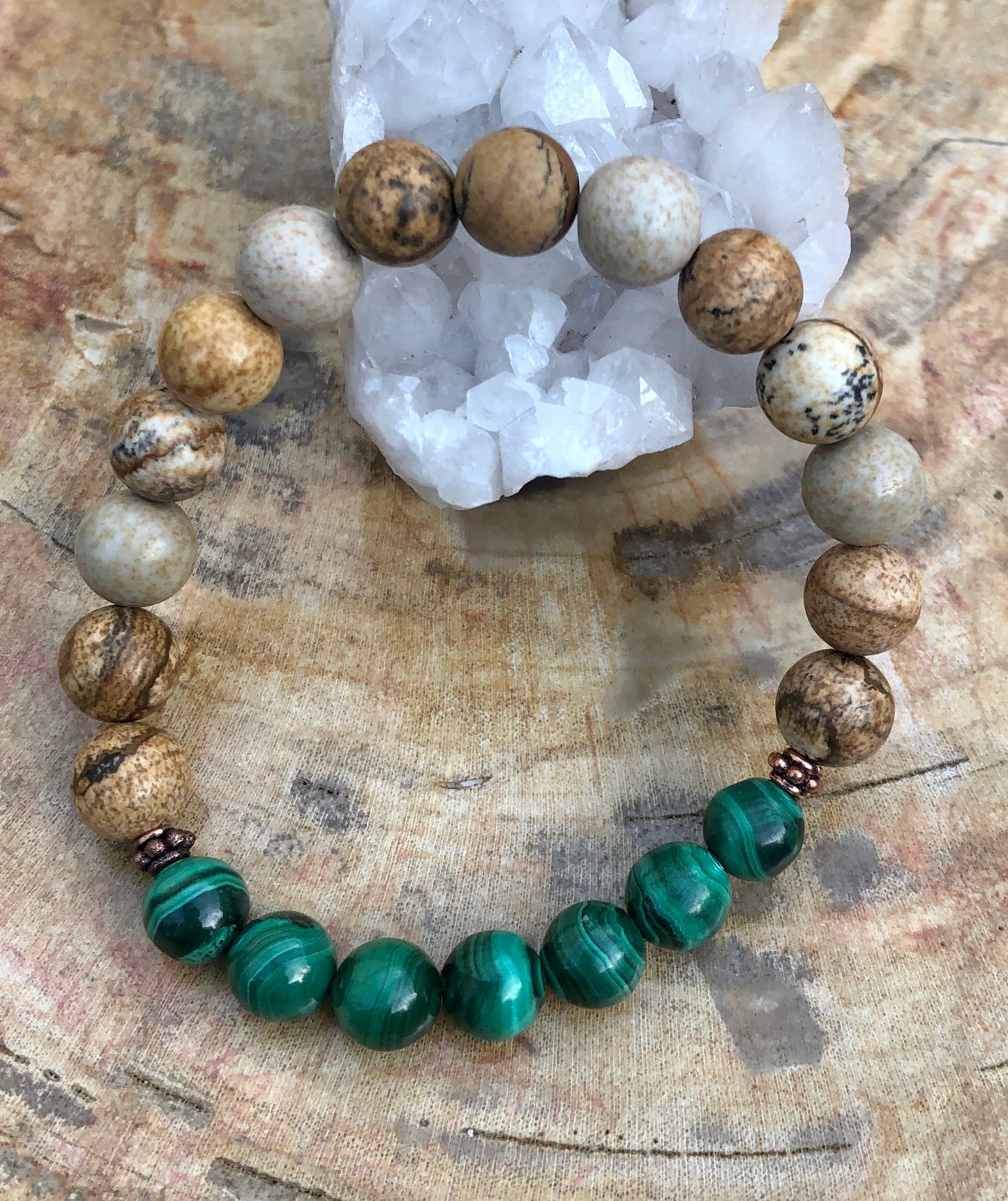 Malachite & Picture Jasper Stretch Bracelet! Genuine Stones