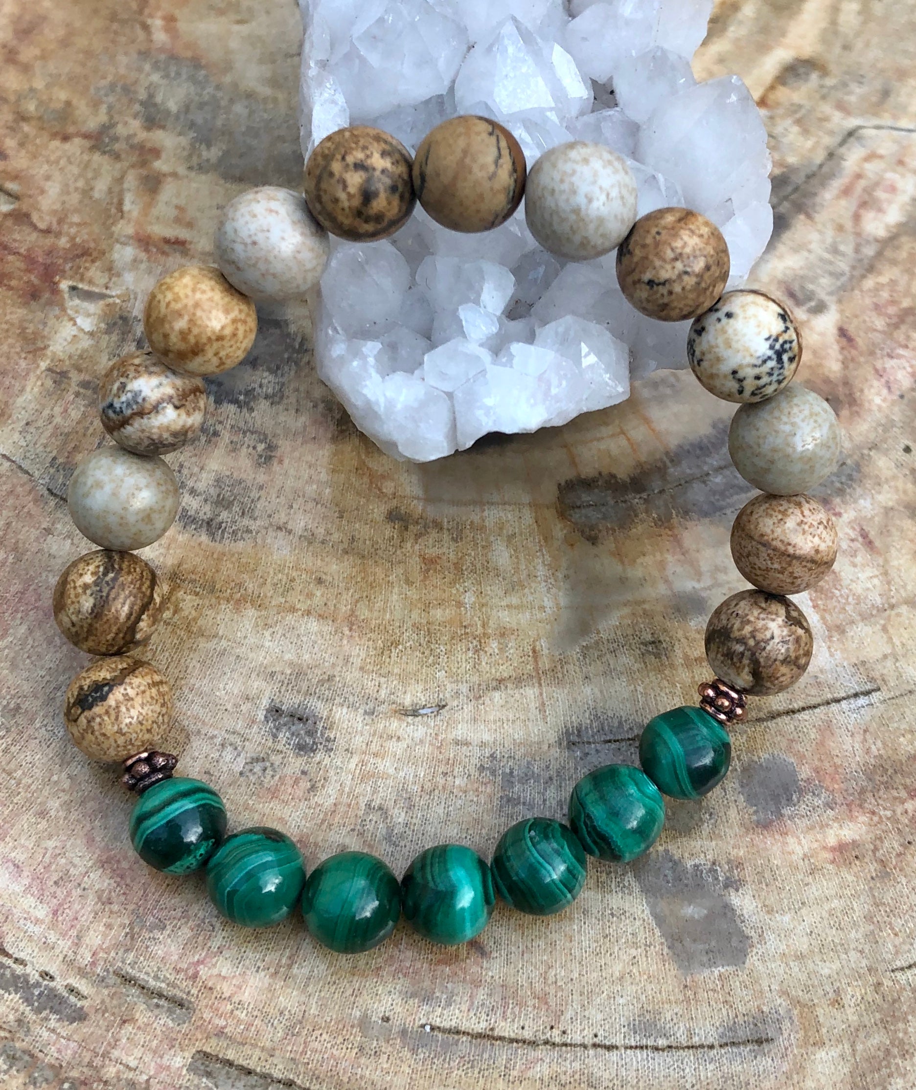 Malachite & Picture Jasper Stretch Bracelet! Genuine Stones