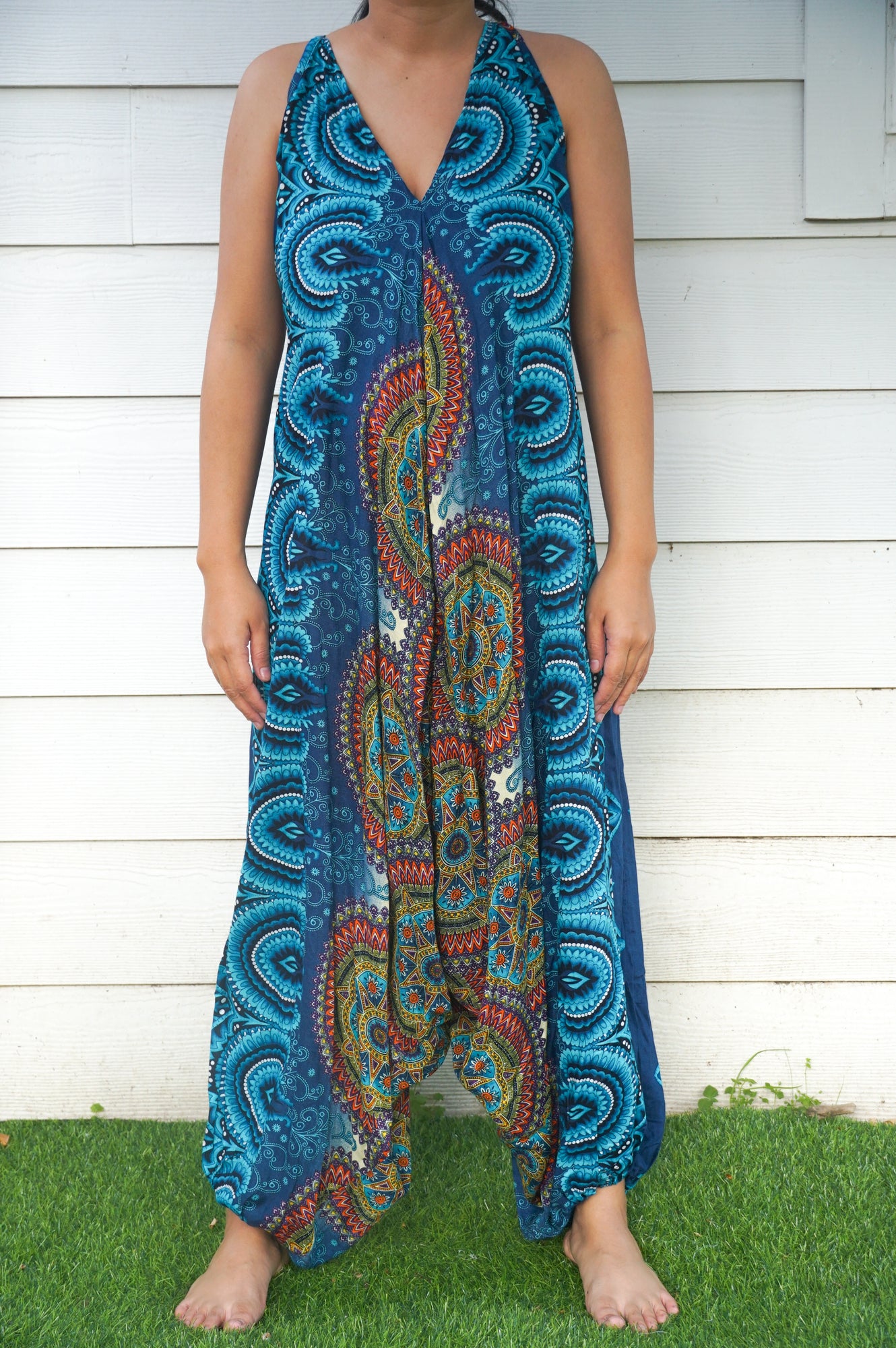 Teal Mandala Boho Hippie Jumpsuit