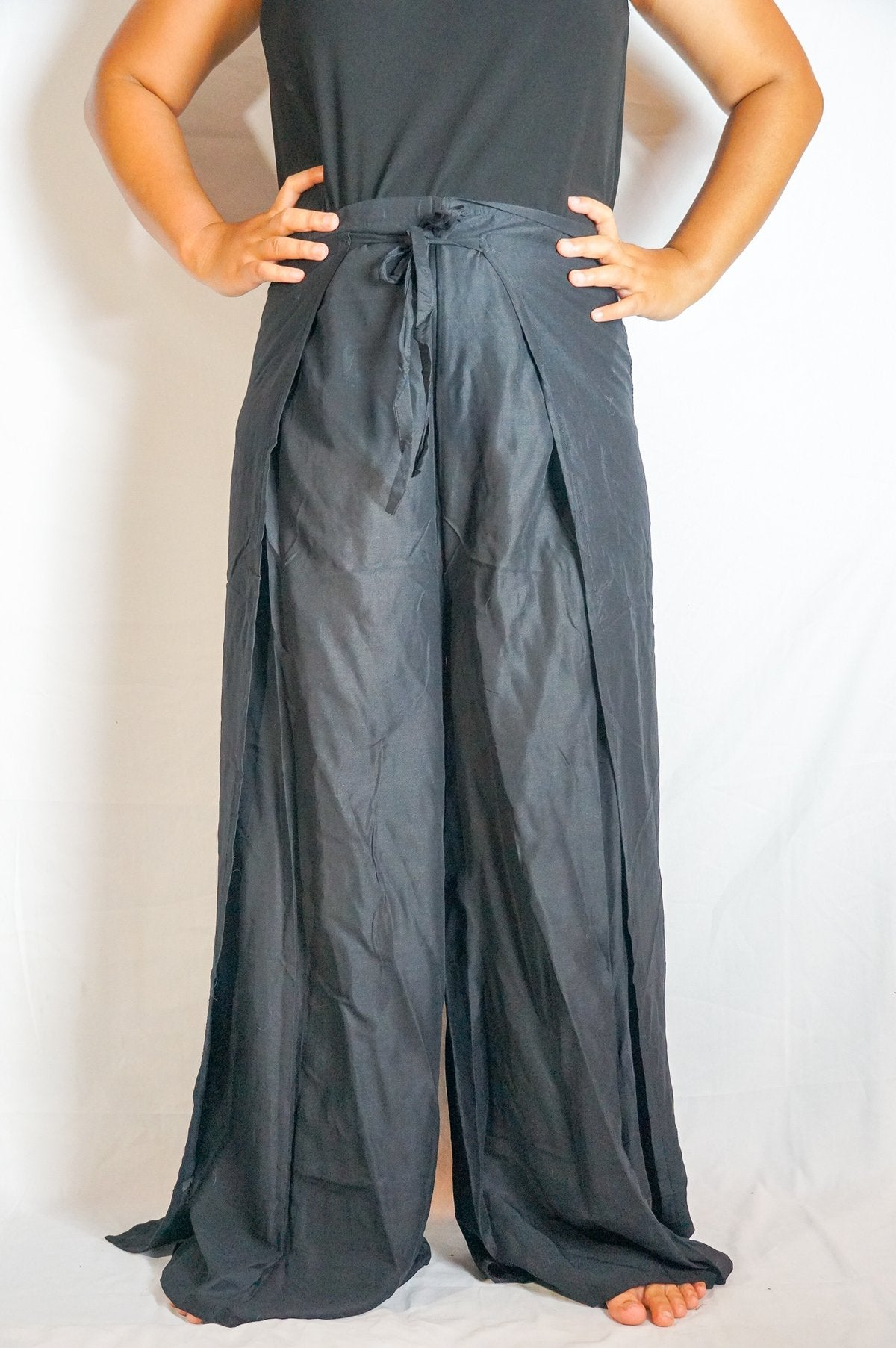 Solid Black Palazzo Wrap Pants, Hippie & Boho Style